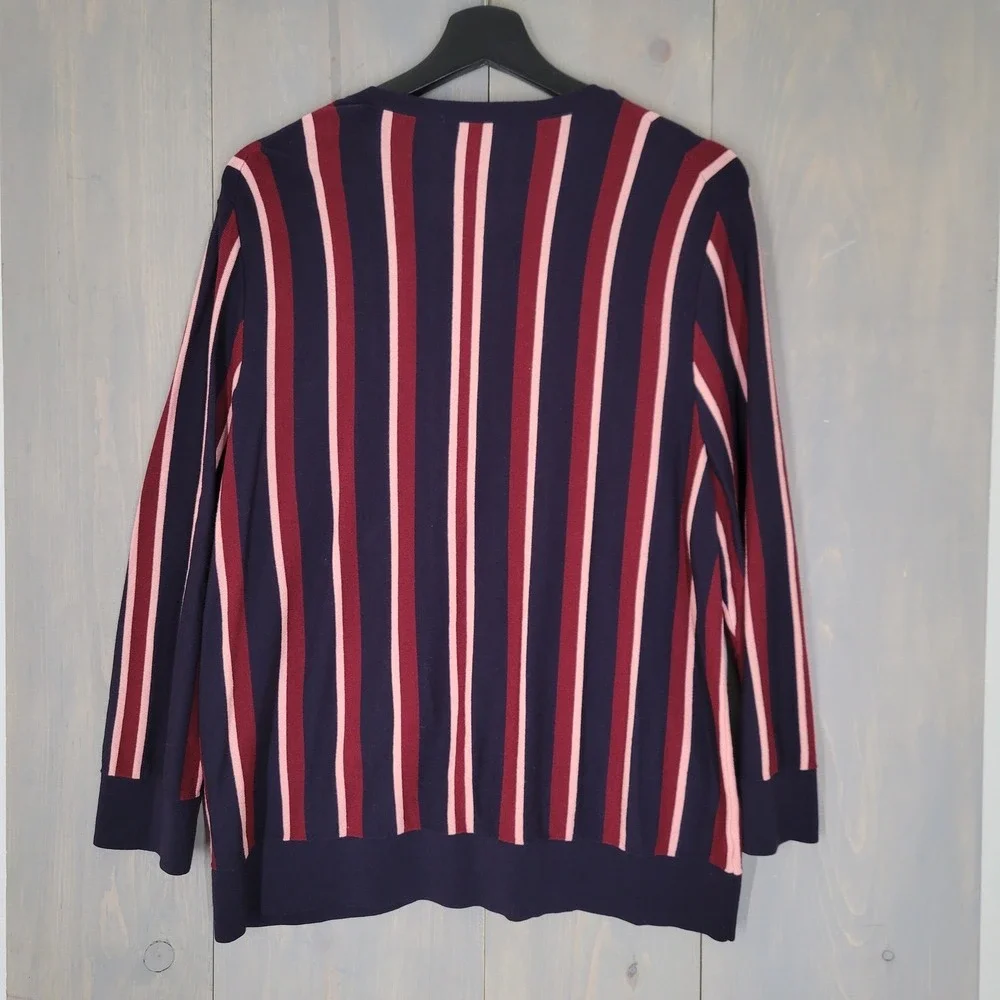 Ann Taylor Cardigan Women XXL Navy Pink‎ Burgundy Stripe Button Front Career